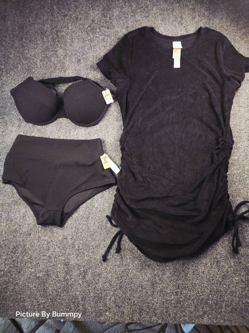 NWT Victoria Secret Pink 3-piece, black bikini top, high-waist bottom & Cover Up